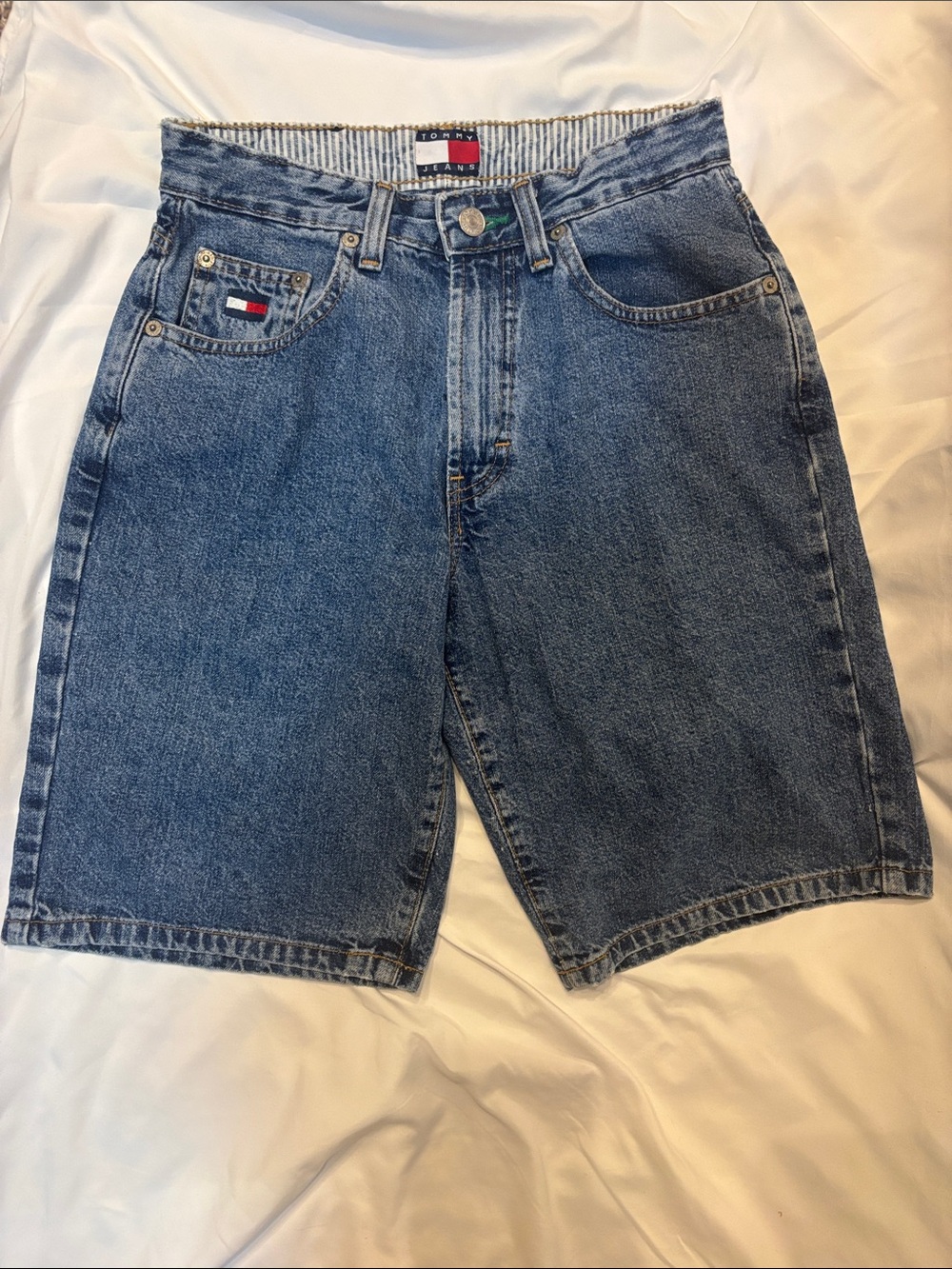 Vintage Tommy Hilfiger Denim Shorts Size 4 Flag Logo High Rise 90s Y2K